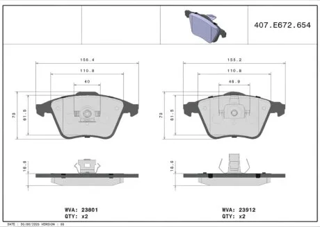 Колодки гальмівні дискові ПЕРЕДН OPEL VECTRA C 2.8 06-;VOLVO S40 II 04-,V50 1.6-2.5 04- P24057 BREMBO P24 057