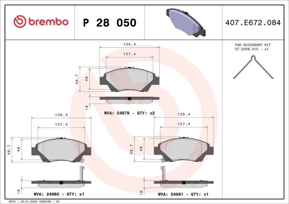 Гальмівні колодки дискові BREMBO P28 050 (фото 1)