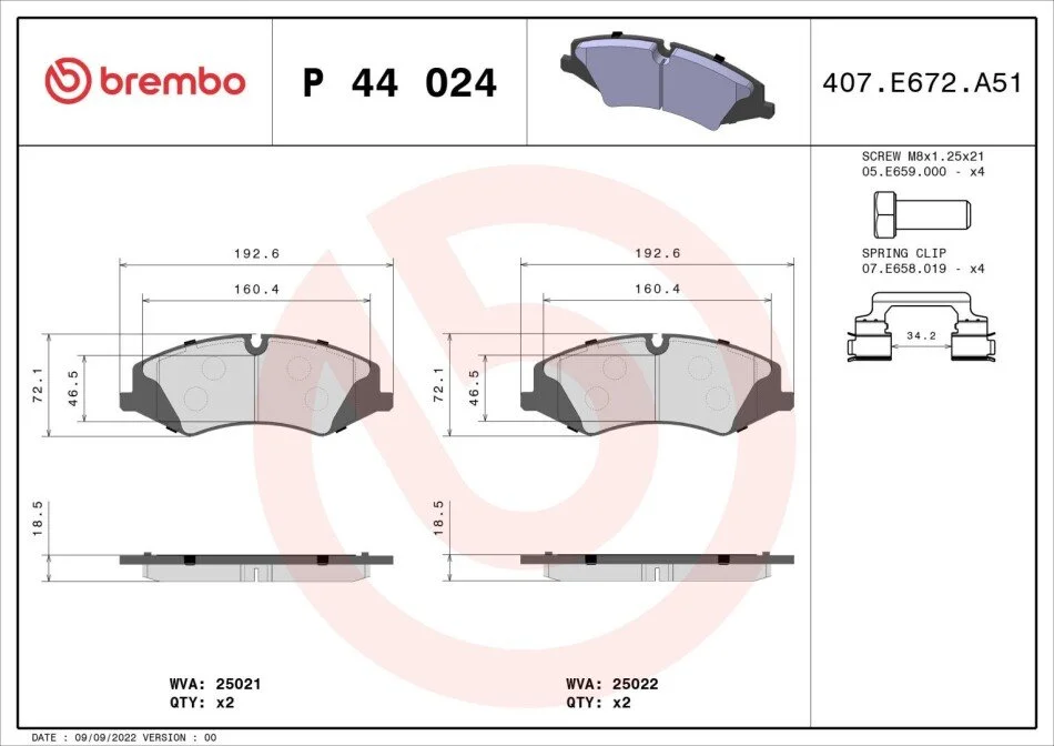 Тормозные колодки дисковые BREMBO P44 024 (фото 1)