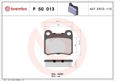 Гальмівні колодки дискові BREMBO P50 013