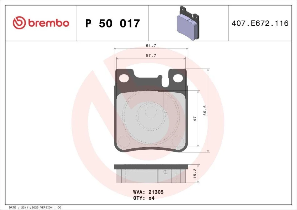 Гальмівні колодки дискові BREMBO P50 017 (фото 1)