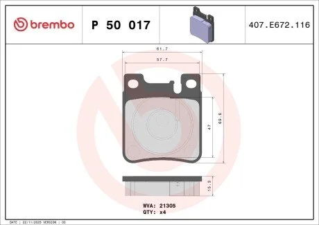Гальмівні колодки дискові BREMBO P50 017