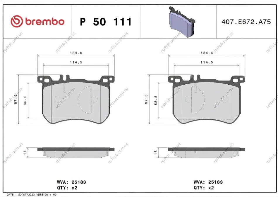 Колодки гальмівні дискові ПЕРЕДН MERCEDES BENZ S-CLASS 2013 -, SL 2012 - P50111 BREMBO P50 111 (фото 1)