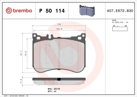 Гальмівні колодки дискові BREMBO P50 114