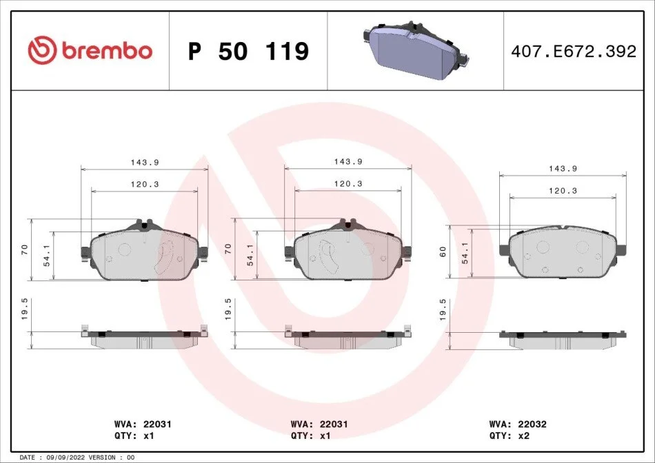 Тормозные колодки дисковые BREMBO P50 119 (фото 1)