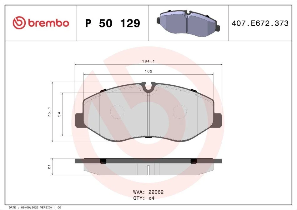 Тормозные колодки дисковые BREMBO P50 129 (фото 1)