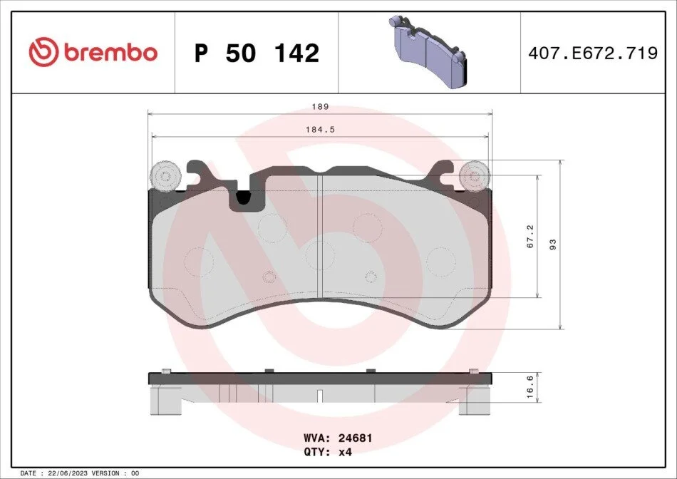Гальмівні колодки дискові BREMBO P50 142 (фото 1)