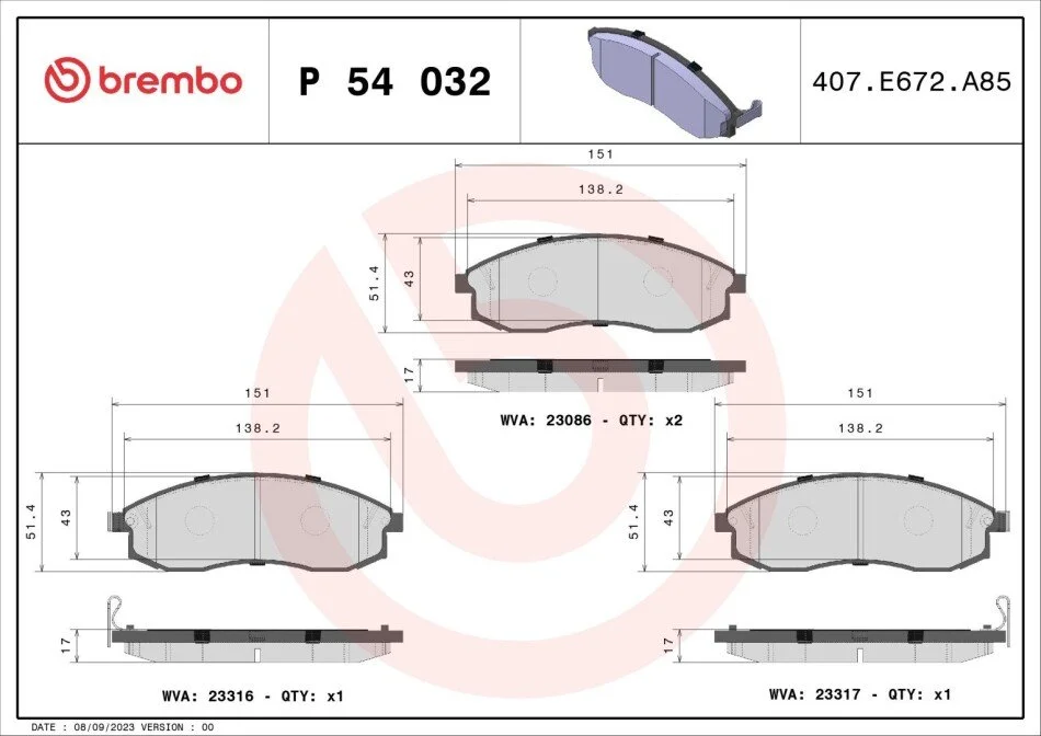 Гальмівні колодки дискові BREMBO P54 032 (фото 1)