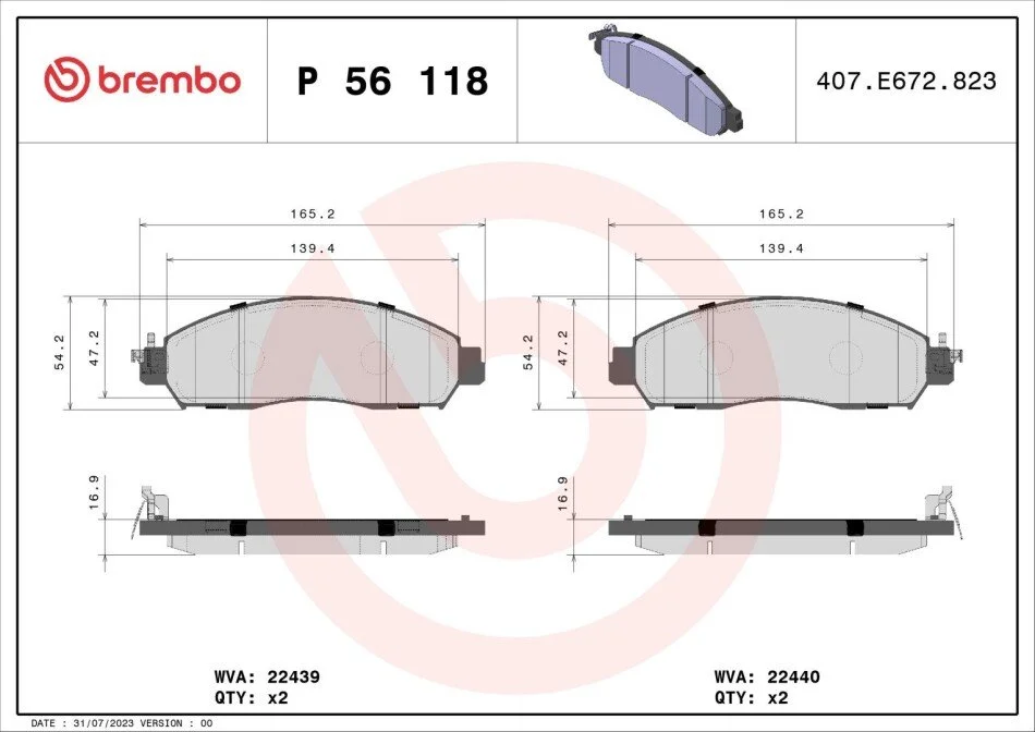 Тормозные колодки дисковые BREMBO P56 118 (фото 1)