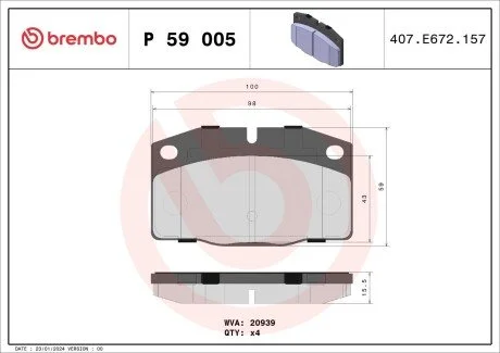 Гальмівні колодки дискові BREMBO P59 005