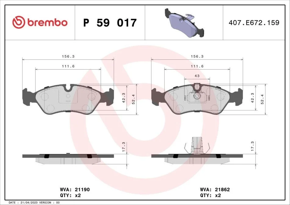 Гальмівні колодки дискові BREMBO P59 017 (фото 1)