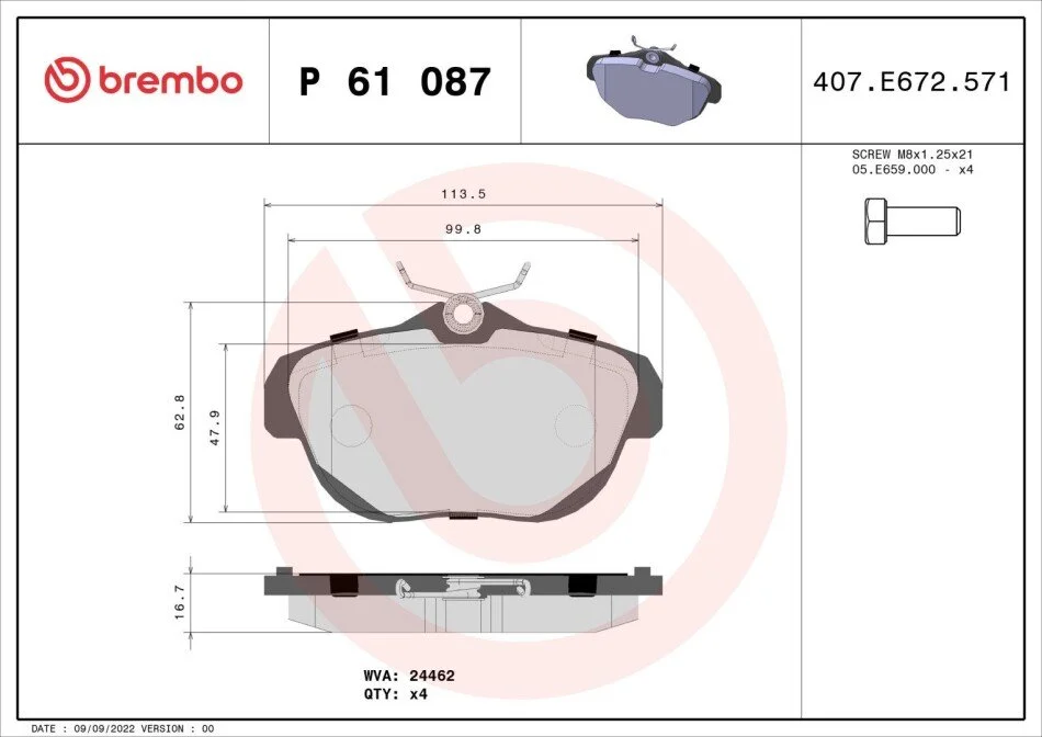 Гальмівні колодки дискові BREMBO P61 087 (фото 1)