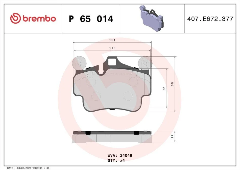 Тормозные колодки дисковые BREMBO P65 014 (фото 1)