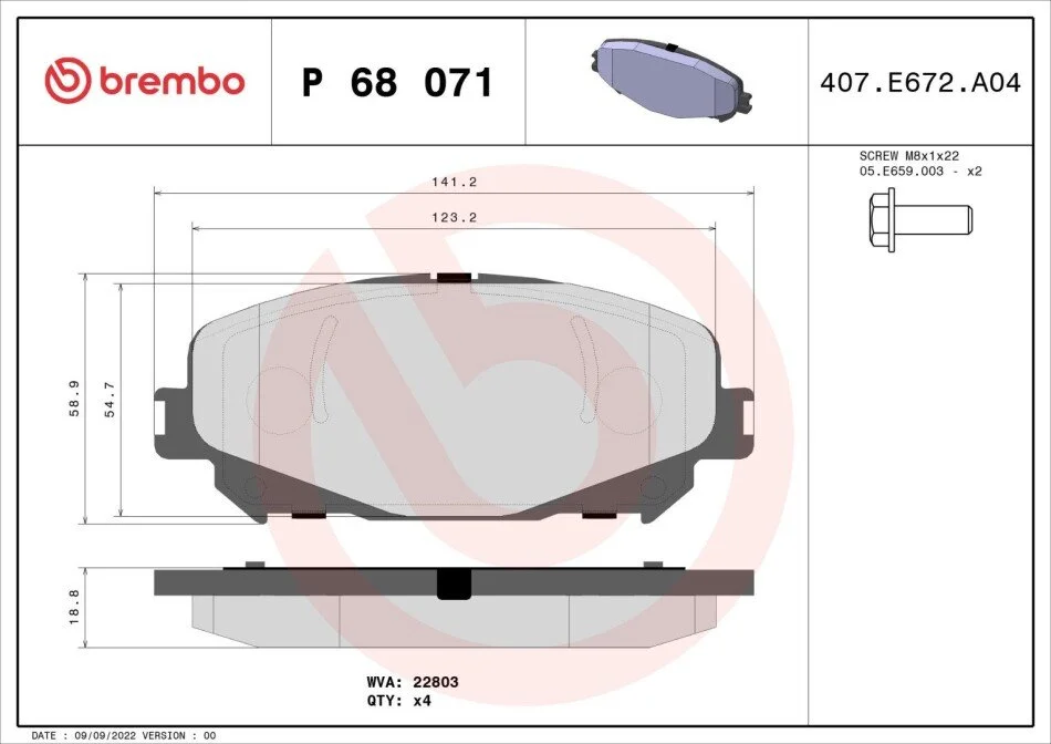 Гальмівні колодки дискові BREMBO P68 071 (фото 1)