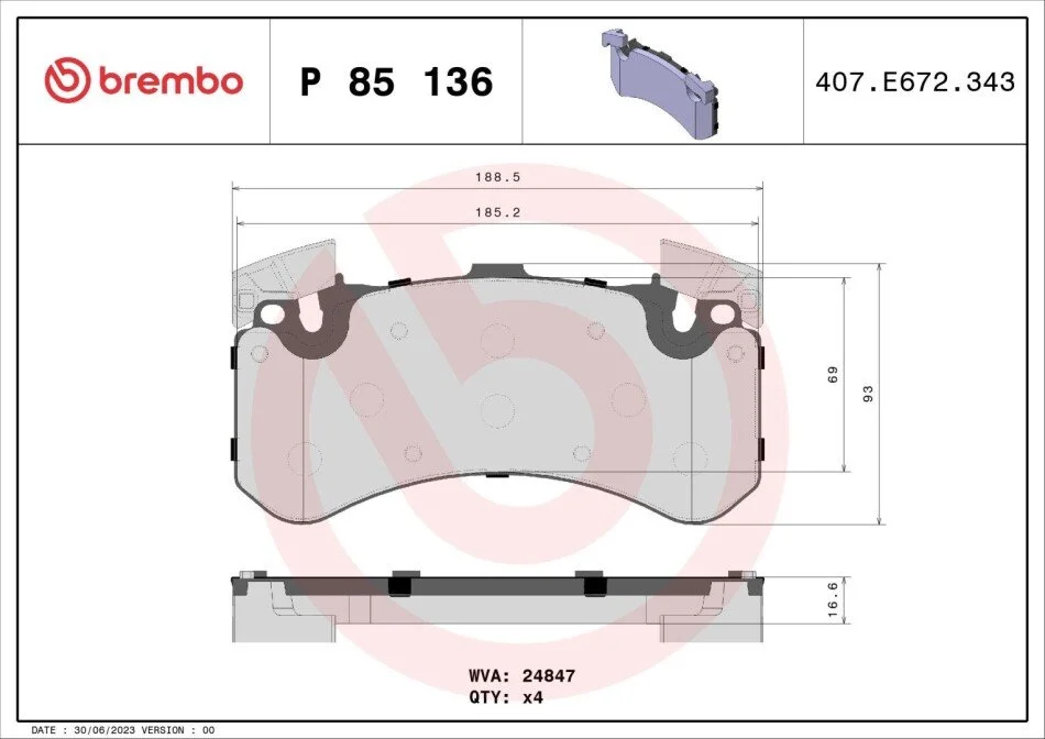 Тормозные колодки дисковые BREMBO P85 136 (фото 1)