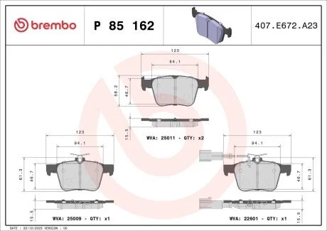 Тормозные колодки дисковые BREMBO P85 162