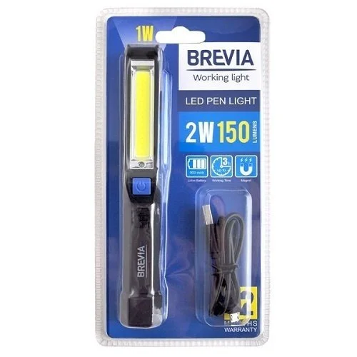 Фонарик инспекционный LED Pen Light 2W COB+1W LED 150lm, 900mAh, microUSB, блистер Brevia BREVIA 11220 (фото 1)