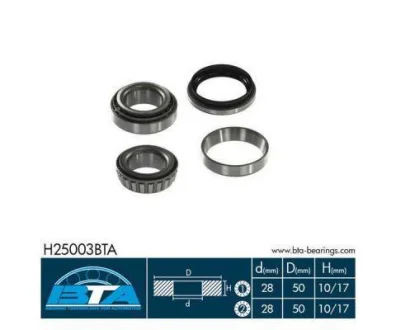 Комплект підшипника колеса задн лів/прав (28x50x17) MITSUBISHI COLT II, LANCER III, LANCER IV 1.2-1.8D 11.83-11.93 BTA H25003BTA