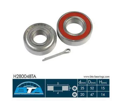 Комплект підшипника колеса задн лів/прав (25x52x15) DAEWOO TICO SUZUKI ALTO I, ALTO II, ALTO IV, CARRY, SWIFT I, SWIFT II, WAGON R+ 0.8-1.6 11.80-12.05 BTA H28004BTA (фото 1)
