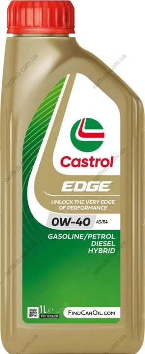 Олива моторна EDGE 0W-40 1л EDGE 0W40 A3/B4 12X1L -ua CASTROL 0W40 E A3/B4 1L (фото 1)