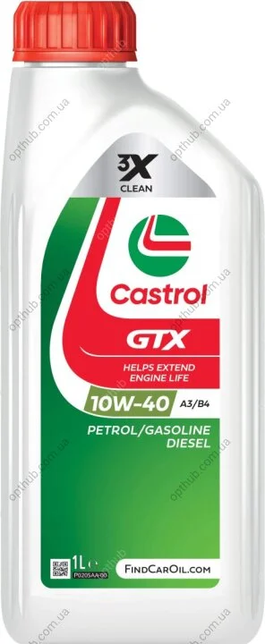 Масло моторное GTX 10W-40 1л GTX 10W40 ULTRACLEAN A3/B4 12Х1L CASTROL 10W40 GTX A3B4 1L (фото 1)