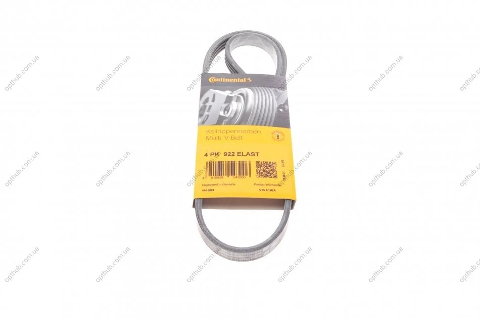 Ремінь полікліновий (Вир-во ContiTech) 4PK922ELAST Contitech 4PK922 ELAST (фото 1)