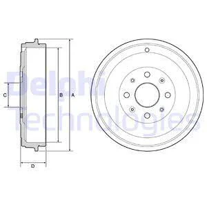 Гальмівний барабан задн FIAT GRANDE PUNTO, PUNTO, PUNTO EVO OPEL ADAM, CORSA D, CORSA E 0.9-1.4LPG 06.05- Delphi BF503