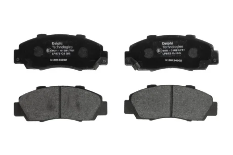 Комплект гальмівних колодок передн, HONDA ACCORD IV, ACCORD V, ACCORD VI, CIVIC VI, CIVIC VIII, CR-V I, HR-V, INTEGRA, LEGEND II, LEGEND III, LEGEND IV, NSX I, PRELUDE IV 1.6-3.5 06.90- Delphi LP0872