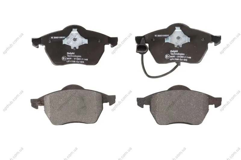 Комплект гальмівних колодок передн, AUDI A4 B5 FORD GALAXY I, GALAXY MK I SEAT ALHAMBRA VW SHARAN 1.8-2.8 03.95-03.10 Delphi LP1706 (фото 1)