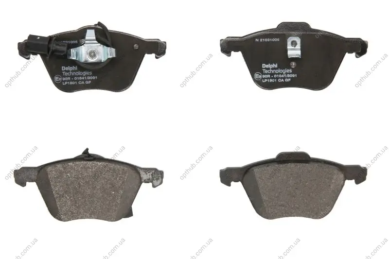 Комплект гальмівних колодок передн, FORD GALAXY I, GALAXY MK I SEAT ALHAMBRA VW CALIFORNIA T4 CAMPER, SHARAN, TRANSPORTER T4 1.8-2.8 07.90-03.10 Delphi LP1801 (фото 1)