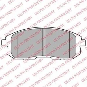 Комплект гальмівних колодок передн, NISSAN 200SX, CUBE, JUKE, MAXIMA VI, PRIMERA, PULSAR, QUEST, SENTRA VII, TEANA I, TIIDA, X-TRAIL I RENAULT LATITUDE SUZUKI SX4 1.2-3.5 09.88- Delphi LP2148