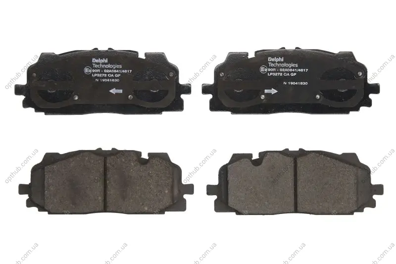 Комплект гальмівних колодок передн, AUDI A4 ALLROAD B9, A4 B9, A5, A6 ALLROAD C8, A6 C8, A7, A8 D5, E-TRON, Q3, Q5, Q7, Q8, Q8 E-TRON BENTLEY BENTAYGA SKODA SUPERB III 1.4-Electric 01.15- Delphi LP3272 (фото 1)
