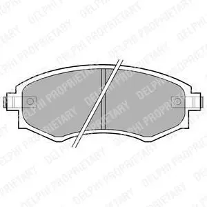 Комплект гальмівних колодок передн, DAEWOO KORANDO, MUSSO HYUNDAI COUPE I, COUPE II, ELANTRA III, LANTRA I, LANTRA II, MATRIX, SONATA II, SONATA III, SONATA IV, TIBURON 1.5-3.2 09.88- Delphi LP606 (фото 1)