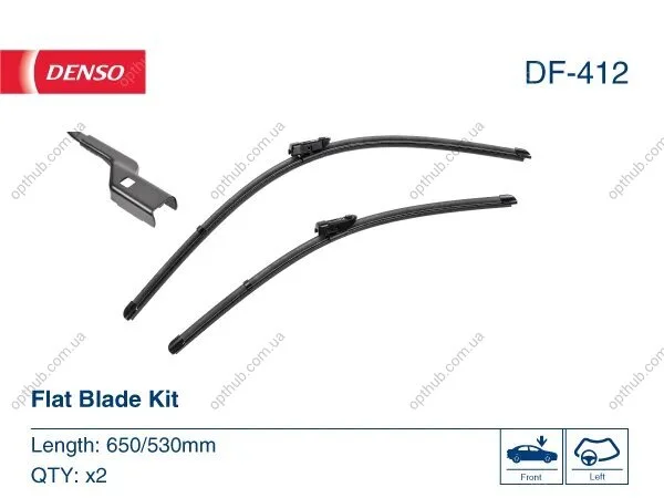 Щітка склоочисника К-Т БЕЗКАРКАСНИЙ / 650/530 MM / LHD / LAND ROVER RANGE ROVER EVOQUE (18-) 12/18- -ua DENSO DF-412 (фото 1)