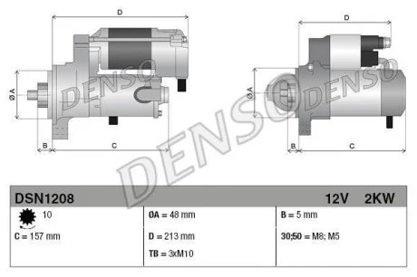 Стартер (12В, 2кВт, новий із заставою) LAND ROVER DISCOVERY SPORT, FREELANDER 2, RANGE ROVER EVOQUE 2.2D 10.06- DENSO DSN1208
