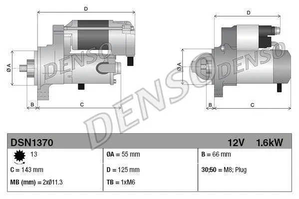 Стартер (12В, 1,6кВт, новий із заставою) TOYOTA AVENSIS, CAMRY, PREVIA III 2.0-3.5 08.01- DENSO DSN1370 (фото 1)