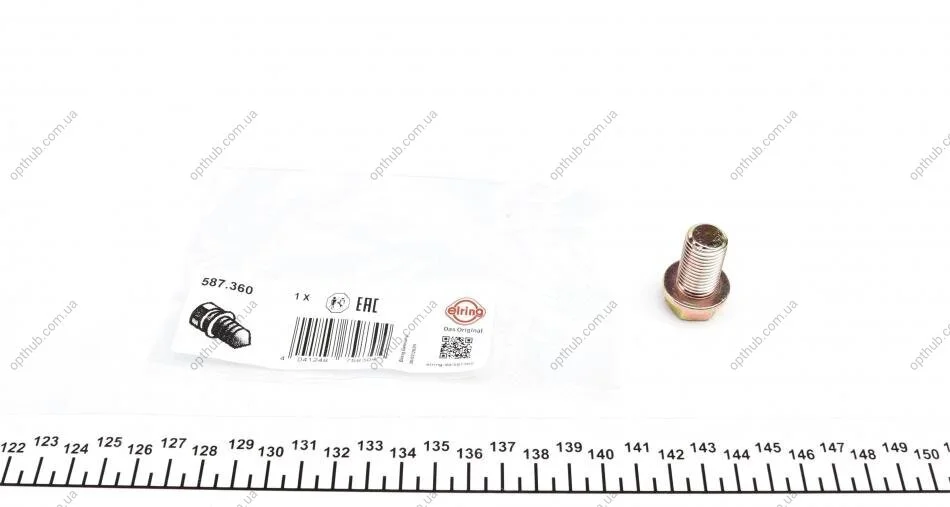 Болт зливу оливи Hyundai Accent/Tucson/Santa Fe/Kia Rio/Cerato 1.1D-2.2D 01- (M14x1.5x23) (opt-om) ELRING 587.360 (фото 1)