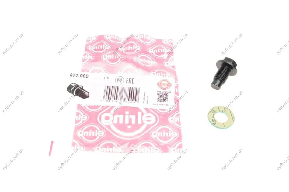 Болт зливу оливи + шайба Toyota Yaris/Citroen C1/Peugeot 107/108 1.0-1.33 02- (M12x1.25) (opt-om) ELRING 877.960 (фото 1)