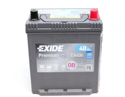 Акумуляторна батарея 40Ah/350A (187x127x220/+R/B01) Premium Азія UA63 EXIDE EA406