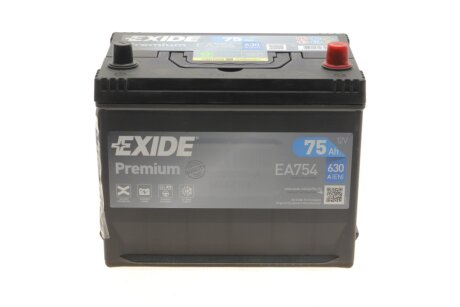 Акумуляторна батарея 75Ah/630A (270x172x222/+R/B01) Premium Азія UA63 EXIDE EA754