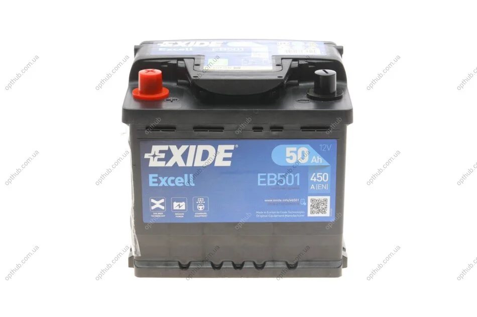Акумуляторна батарея 50Ah/450A (207x175x190/+L/B13) Excell UA63 EXIDE EB501 (фото 1)
