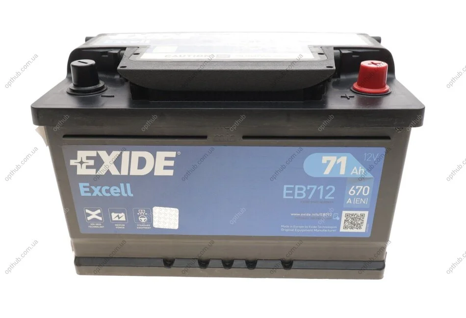Акумуляторна батарея 71Ah/670A (278x175x175/+R/B13) Excell UA63 EXIDE EB712 (фото 1)