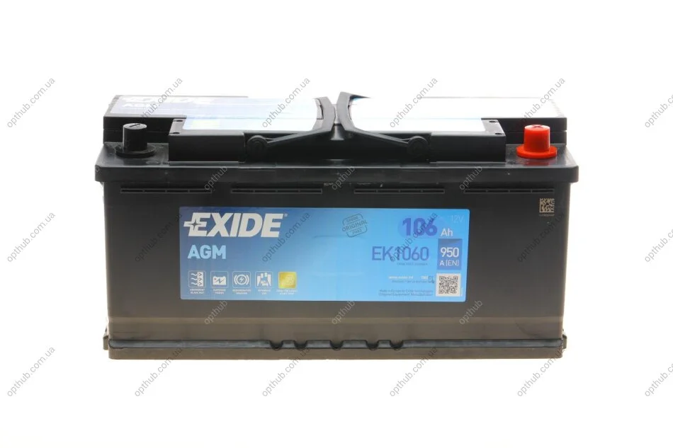 Акумулятор 106Ah-12v Exide AGM (392х175х190),R,EN950 EXIDE EK1060 (фото 1)