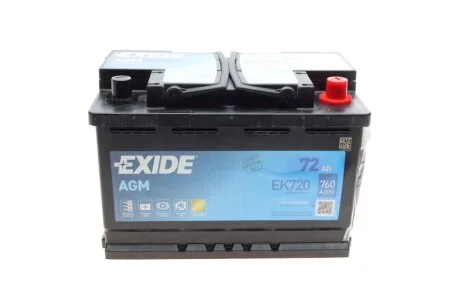 Акумуляторна батарея 72Ah/760A (278x175x190/+R/B13) (Start-Stop AGM) UA63 EXIDE EK720