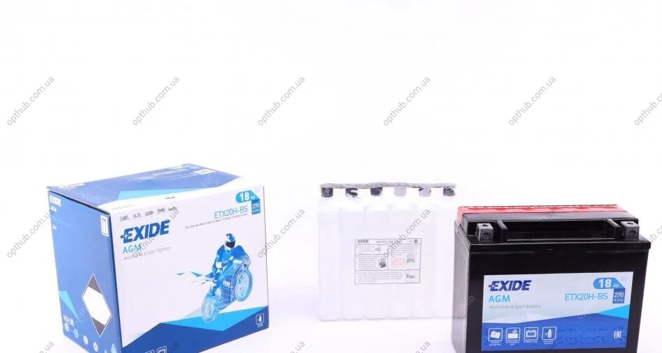 Акумулятор 18Ah-12v Exide AGM (175х87х155) L, EN270 EXIDE ETX20H-BS (фото 1)