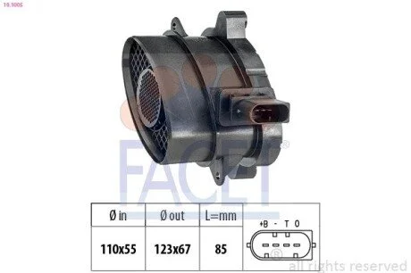Витратомір повітря BMW 3(E46/E90)/ 5(E60)/X3(E83) 2.0D/2.5D/3.0D 03-11 (10.1005) Facet FACET 101005