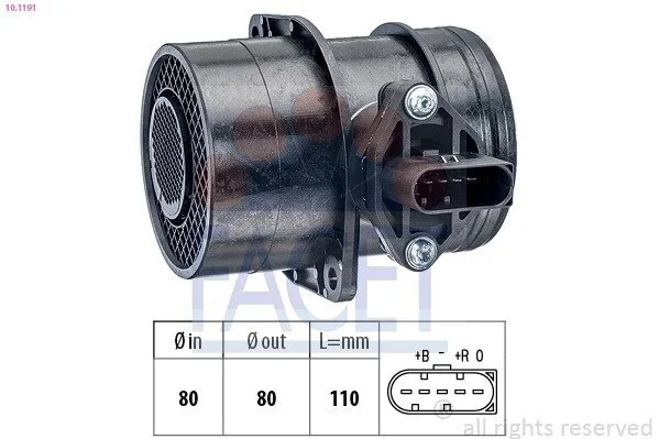 Витратомір повітря Caddy 2.0TDI 07-10/LT 2.8TDI/T5 2.5TDI 03- (10.1191) Facet FACET 101191 (фото 1)