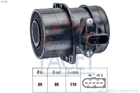 Витратомір повітря Caddy 2.0TDI 07-10/LT 2.8TDI/T5 2.5TDI 03- (10.1191) Facet FACET 101191