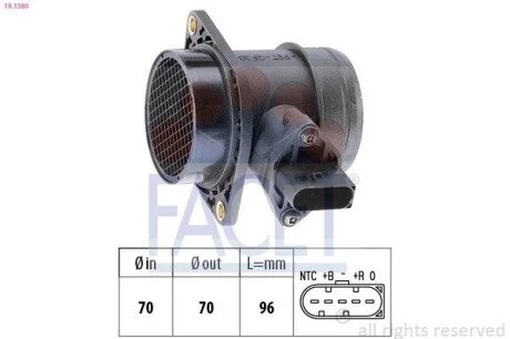 Витратомір повітря (5 конт.) VW GOLF IV/SKODA OCTAVIA 1.2/1.8/2.0 96-10 (10.1380) Facet FACET 101380
