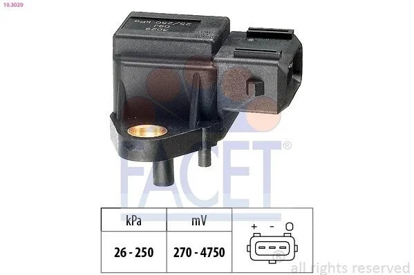 Датчик тиску наддуву (3 конт.) BMW 3(E36)/5(E34,E39)/7(E38) 2.5D 91-07 (10.3029) Facet FACET 103029 (фото 1)